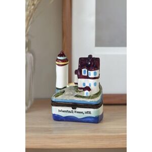 Vintage Marshall Point Lighthouse Trinket Box Ceramic Coastal Nautical Decor
